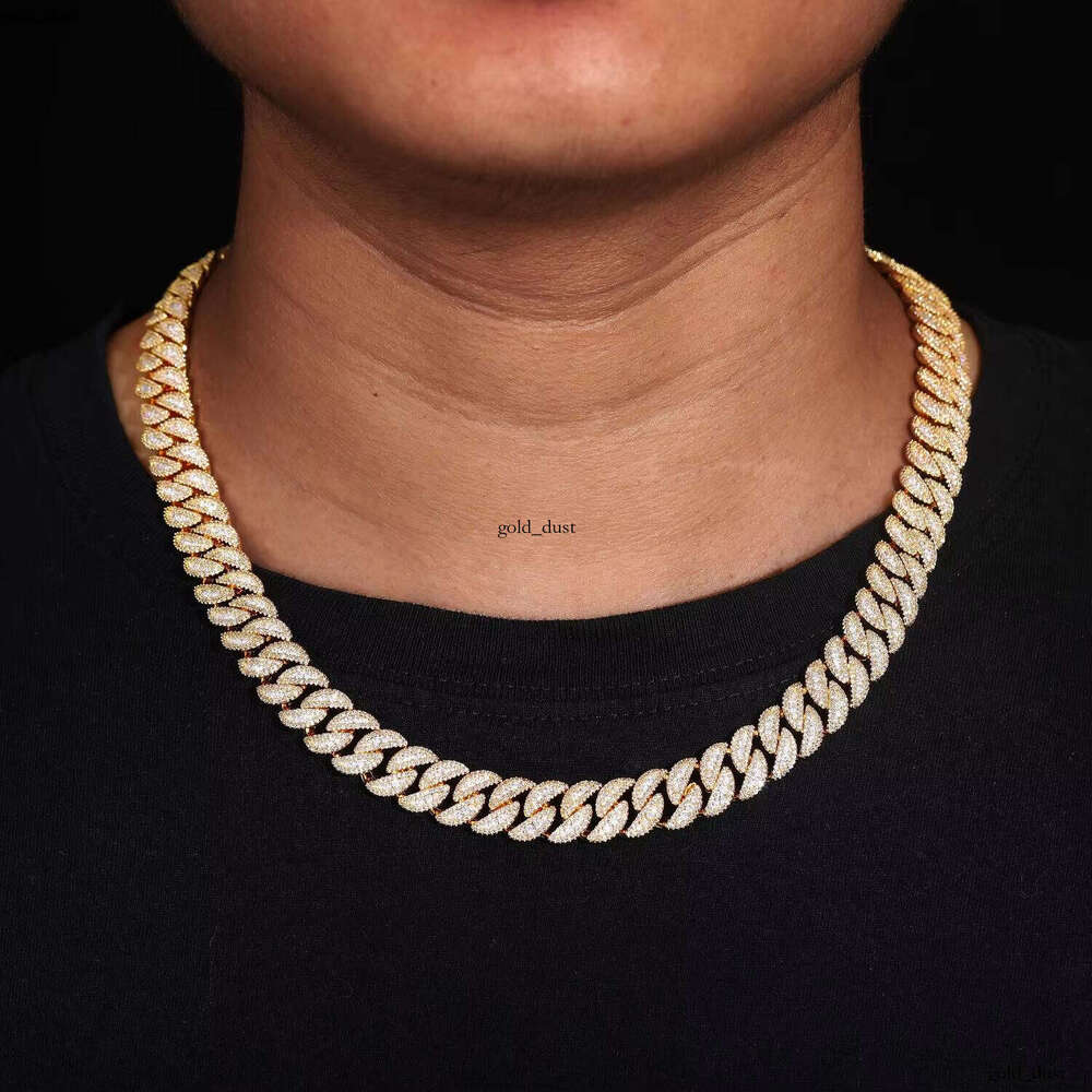 12mm-22mm Cuban Diamond 14K 18K Gold Plated Brass VVS Moissaniteia Necklace Men's Chain