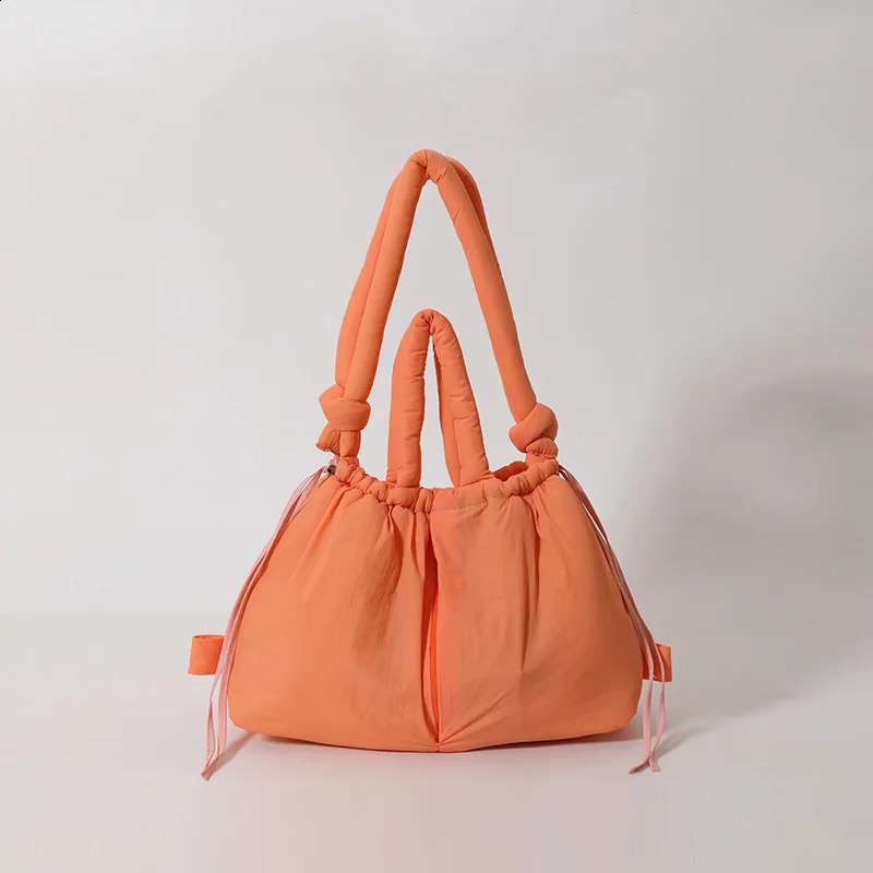 Casual nylon padded tote bag soft puffer women shoulder crossbody bags Simple Vintage large capacity handbags 260306
