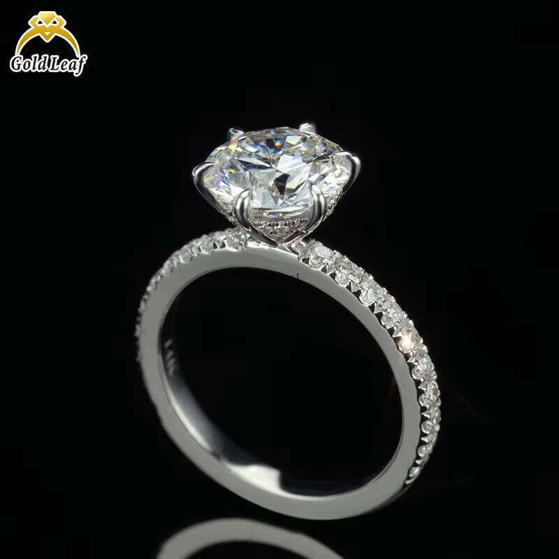 Leaf Custom Jewelry 10k 14k White Gold Round Cut 1ct 2ct 3ct D VVS Fashion Lab Grown VVS Moissanite Ring