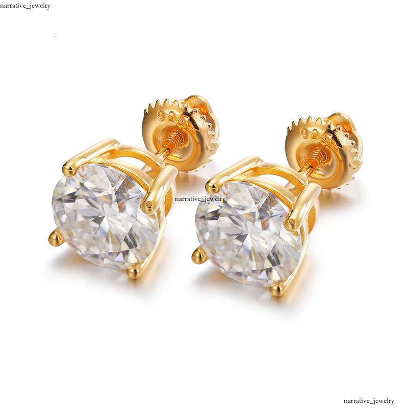 US Local Stock Fast Shipping Luxury Gold Plated 925 Sterling Silver Women's 7.5mm 1.5ct Round Cut VVS Moissanite Earrings