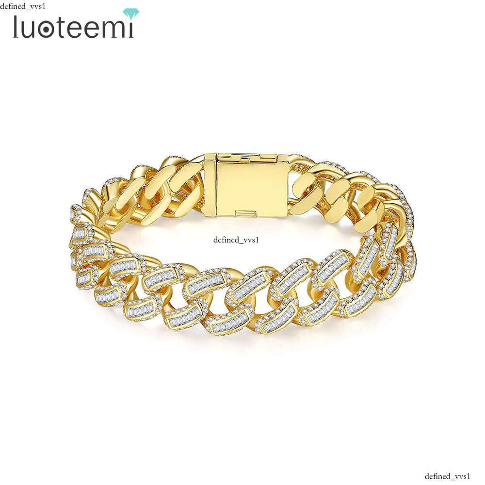 VVS Moissanite LUOTEEMI Charm Cuban Link Hiphop Jewelry Hippie New Pearl Ice Luxury Men's Bracelet