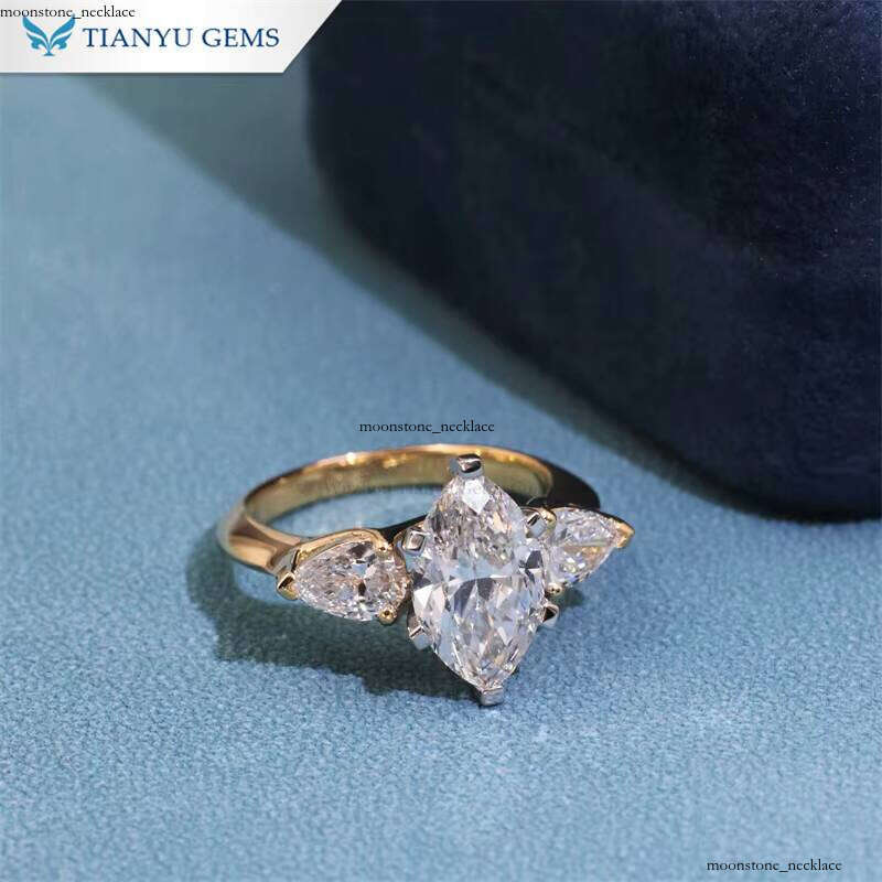 Tianyu Gemstone Custom Marquise 2ct VS1 Pear Cut 4*6mm Lab VVS Moissanite 18k and White Gold Engagement Ring