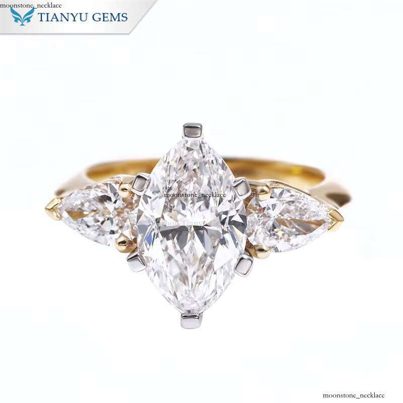 Tianyu Gemstone Custom Marquise 2ct VS1 Pear Cut 4*6mm Lab VVS Moissanite 18k and White Gold Engagement Ring