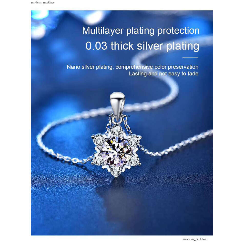 XMZ002 Flashing 6.5mm EF Round Silicon Snowflake Pendant Fashion Collarbone Chain 925 Sterling Silver Women's Necklace