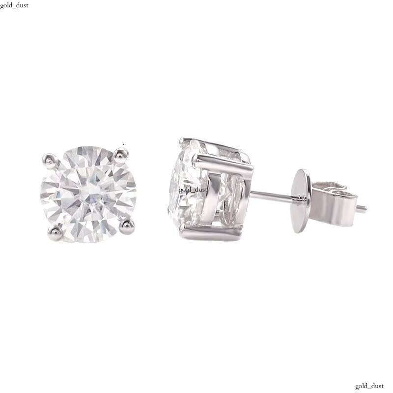 18k Gold Four Claw VVS Moissanite Earrings, Simple and Fashionable Round Earrings for Women