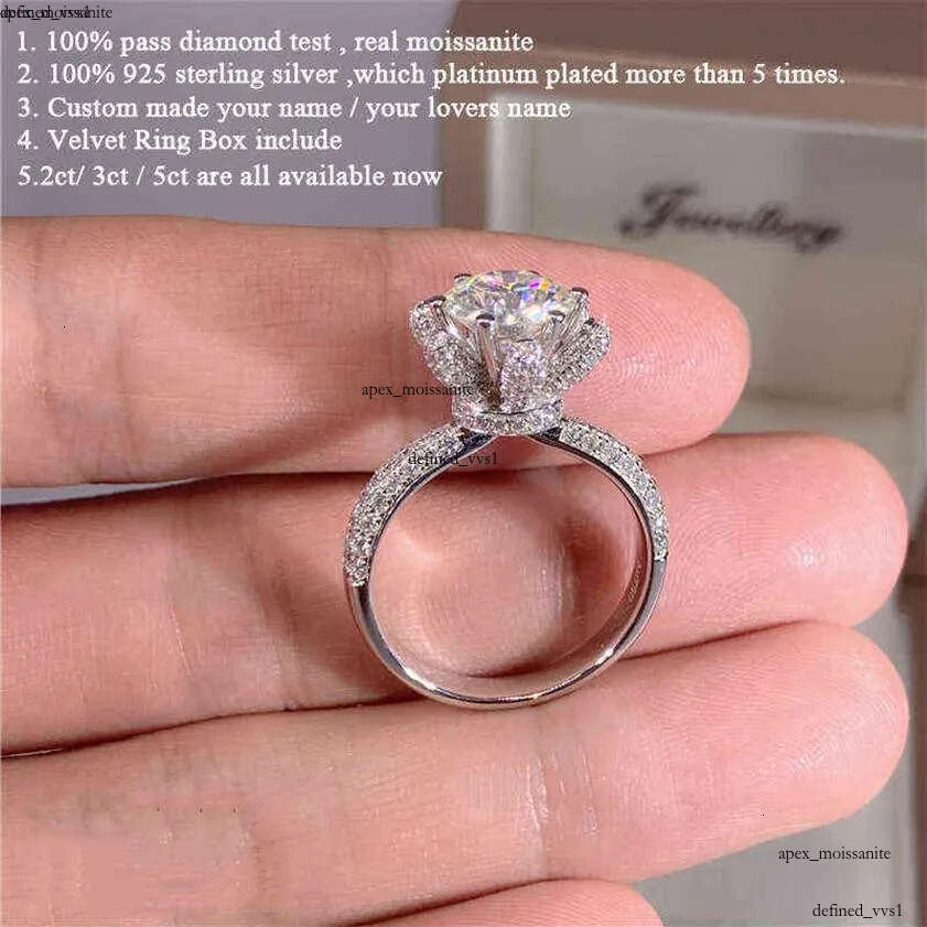 ring Custom Name Certified 5 Carat Diamond Engagement Ring Women 14K White Gold Sterling Silver Bridal Moissanite Rings Wedding Band 9c