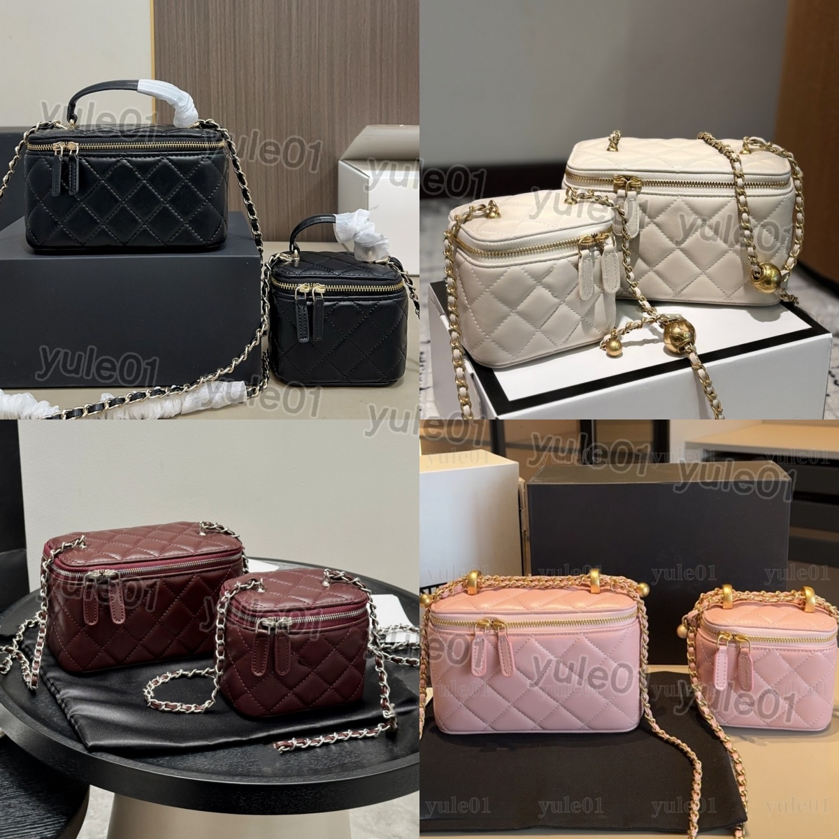 Designer Vanity Bag with Mirror Cosmetic Bags Chain Strap Crossbody Bag High Quality Leather Bag Womens Make Up Case Small Handbag Mini Small Makeup Bag Vanity Case