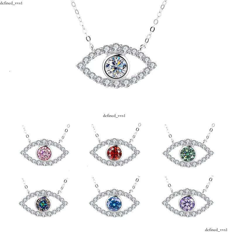 2025 Trendy Jewelry 925 Silver Plated Platinum Evil Eye Necklace 1CT Round Cut VVS GRA Colored Sandstone Pendant Suitable for Women