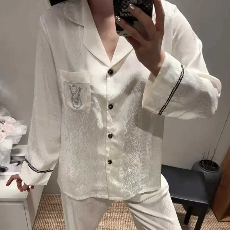 Women's Satin Pajama Set - Jacquard Texture, Monogram Detail, Contrast Trim, Comfortable SleepwearT260212