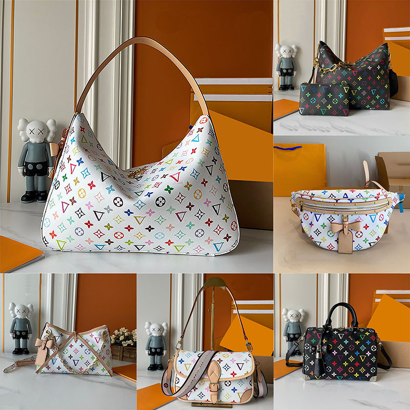 designer bags shoulder bag leather takashi murakami handbag baguette canvas women colorful bag fashion composite lady beach clutch tote woman bag purse