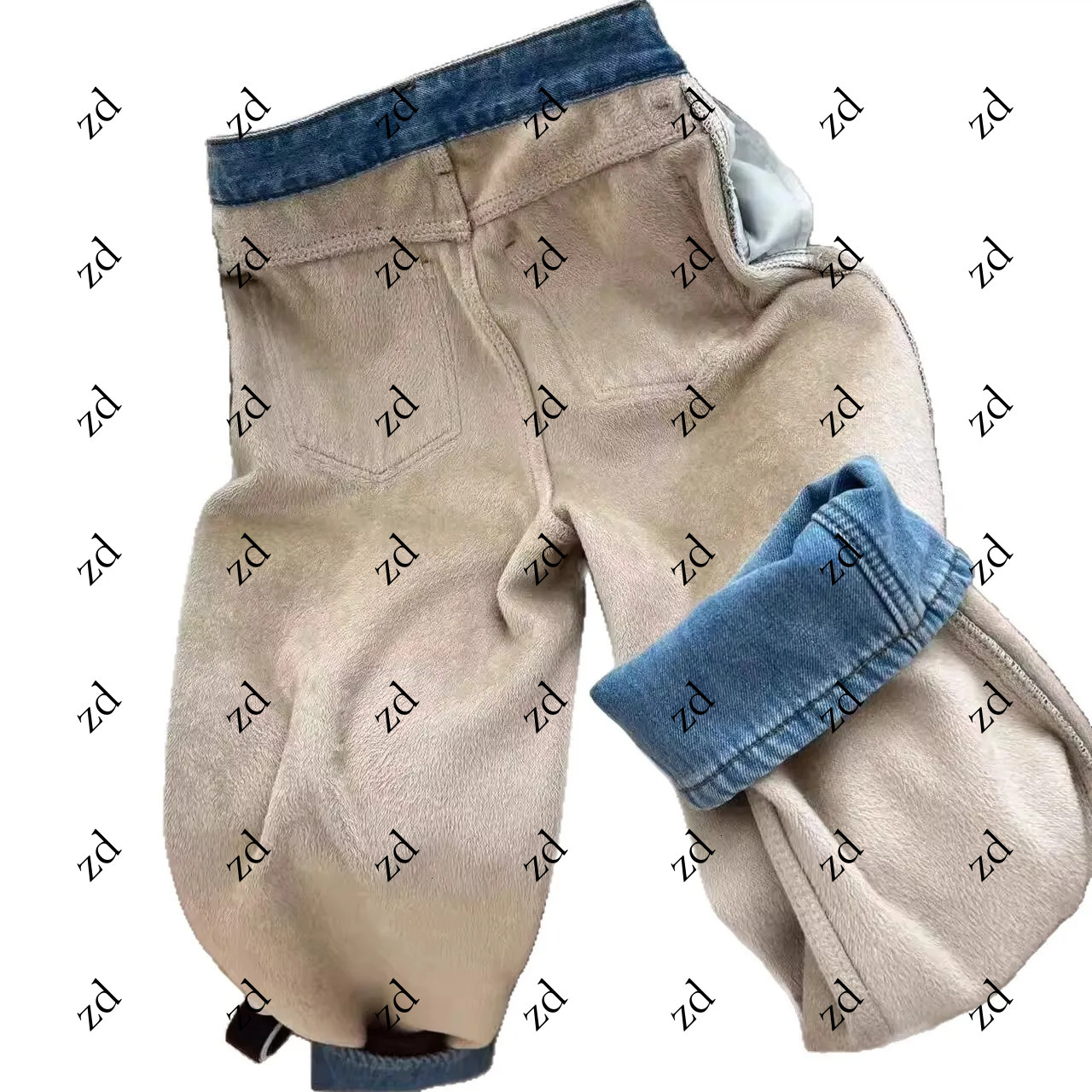 Blue Fleece-Lined Loose Straight Jeans for Women, New Autumn and Winter High-Waisted Slimming Draped Versatile Wide-Leg Pants A9829