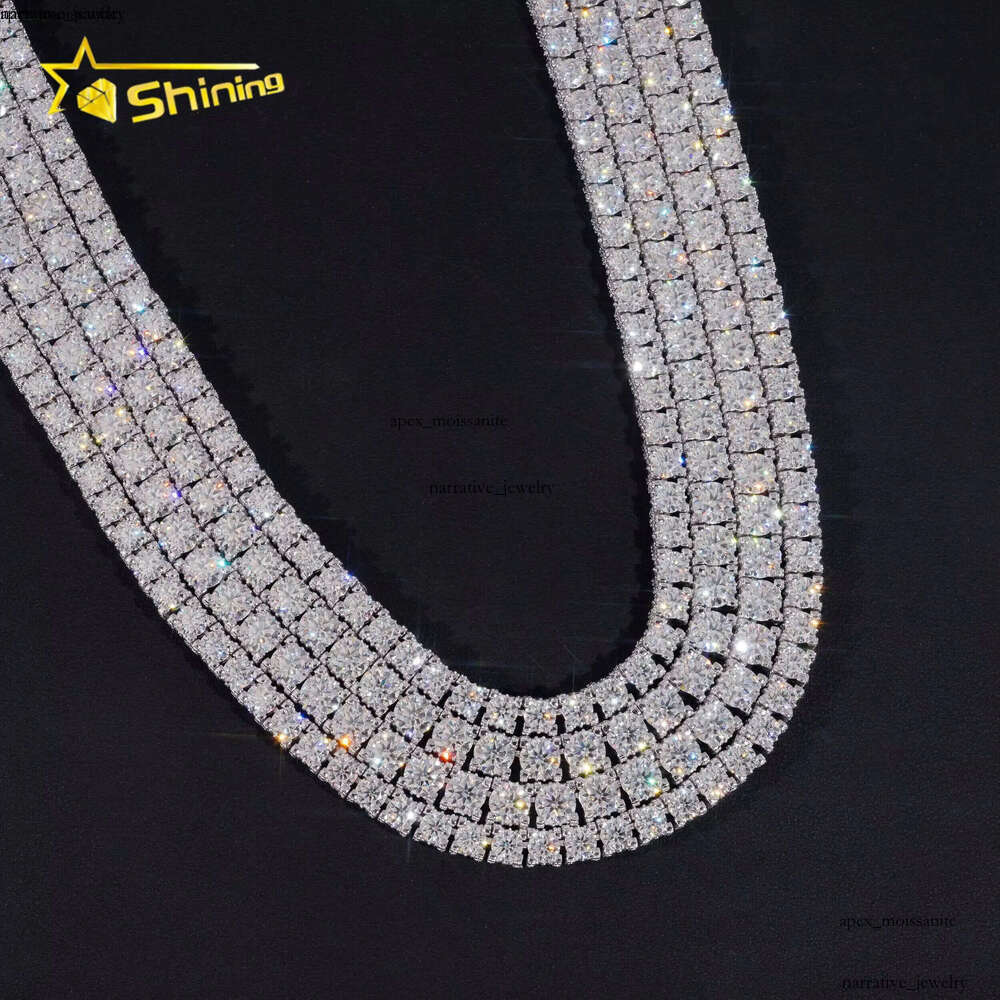 2026 RTS Factory Price Hip Hop 925 Sterling Silver 5mm 6.5mm VVS Diamond Necklace Fully Iced Out Moissanite Tennis Chain 28