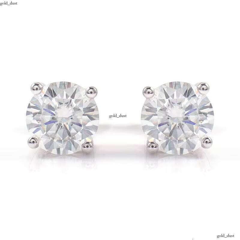 18k Gold Four Claw VVS Moissanite Earrings, Simple and Fashionable Round Earrings for Women