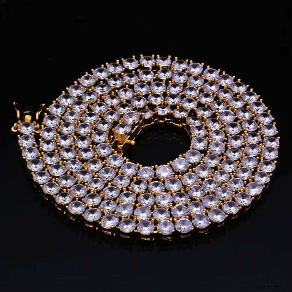 3mm 4mm 5mm Iced Out VVS Moissanite Necklace Hip Hop Micro Inlaid Pearlescent Straight Pull Tennis Chain