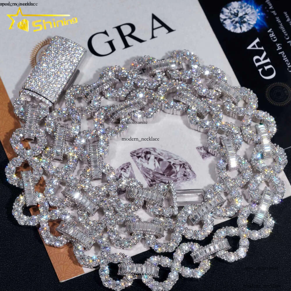 Super Shining Hip Hop Jewelry 16MM Big Stones 925 Sterling Silver VVS Moissanite Diamond Infinity Iced Out Cuban Link Chain 56