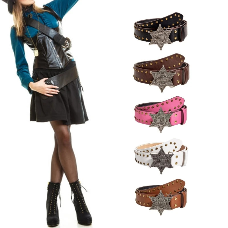 Fashion Jeans Belt with Star-shaped Metal Buckle Y2K All-Matched Western Cowgirl Waist Belt Rivet Punk Wide Waistband Decoration 260124