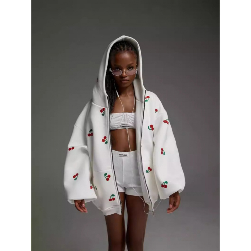 2026 New Design Luxury Brand - Stylish Urban Style Fashion Brand For Women - Loose And Multi-functional Outdoor Sports Pullover With Cherry Pattern
