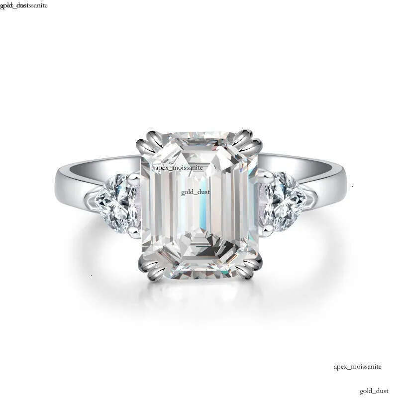 4CT Moissanite Diamond Wedding Rings Luxury Jewelry Stunning Real 100% 925 Sterling Silver Emerald Cut Gemstones Party Eternity Women Bridal Ring For 