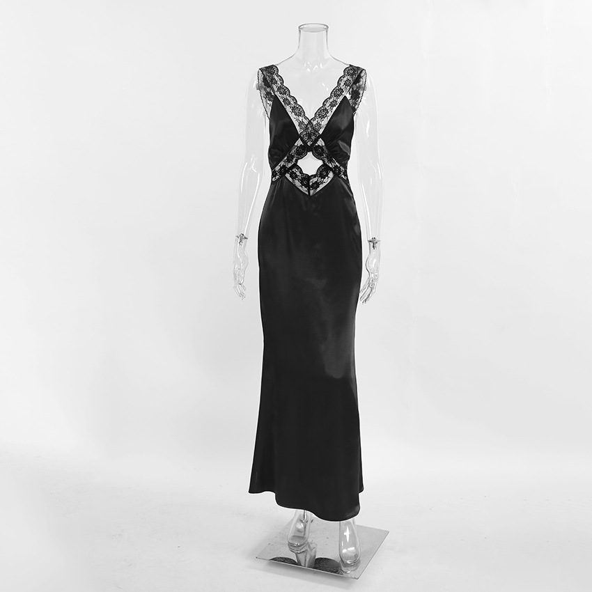 200002 2026 New Style Spring Summer Sleeveless Dress V Neck Black YL