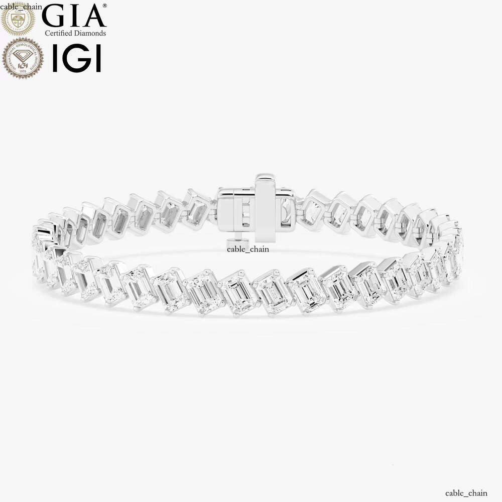 IGI Certified VVS CVD HPHT Lab-Grown VVS Moissanite 14k 18k Real Pure Gold Beveled Emerald Cut Tennis Bracelet Women Fine Jewelry