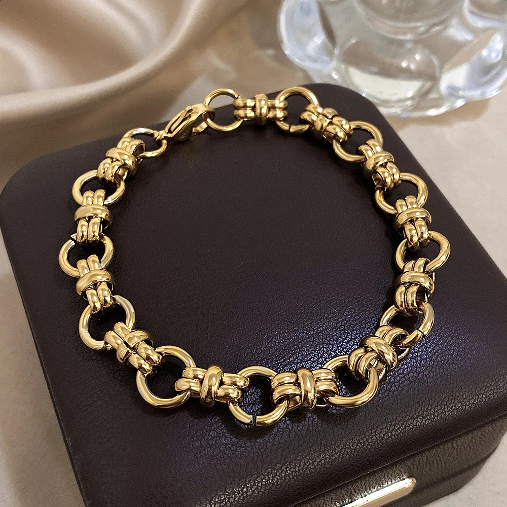 Punk Womens Bracelets Stainless Steel Chunky Link Chain Thick Bracelets for Women Men Hip Hop Style Knot Chain Wrist Jewelry 260204