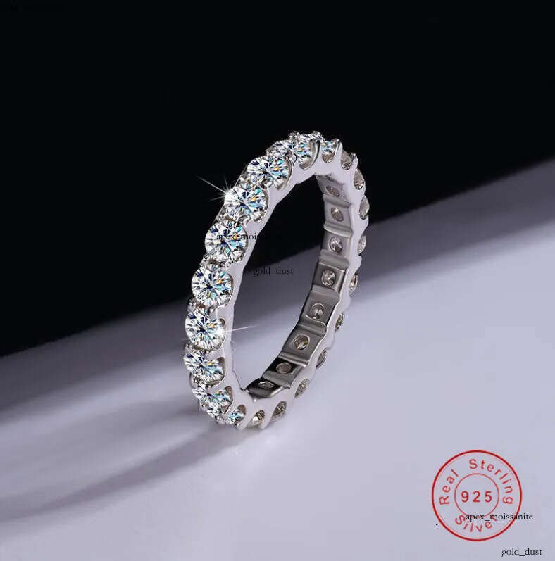 2024 Sparkling Gorgeous Handmade Full Round Cut Moissanite Diamond Gemstones Wedding Rings Pure 100% 925 Sterling Silver Party Eternity Women Band Rin