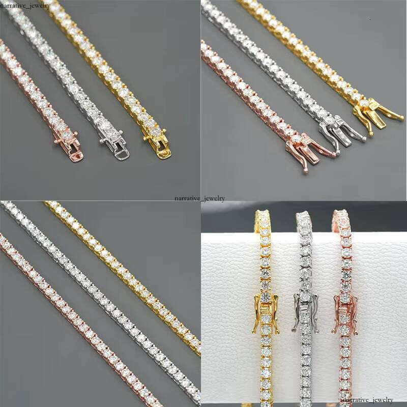 3mm Mosinate Tennis Sinocre Top Supplier Fine Chain Jewelry S925 Sterling Silicon Stone 925 Silver Hip Hop Bracelet