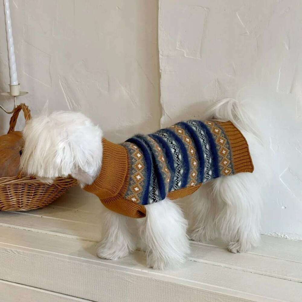 Famous brand Brown Striped Winter Sweater Small Dog Cat Warm Vintage Soft Fleece Pet Knit Pullover Cold Weather Clothing for Puppies pupakaIK