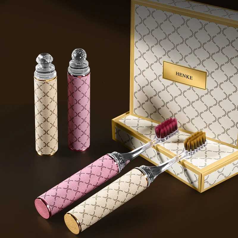 4-Pcs Gift Boxes Platinum powder with creative lipstick shape removable handle soft-bristle household adult couple toothbrus