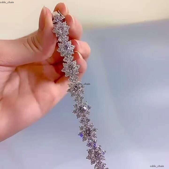 VVS Moissanite Hip Hop Jewelry Sunflower Silicon Stone S925 Silver 18k White Gold Plated Flower Tennis Bracelet Unisex