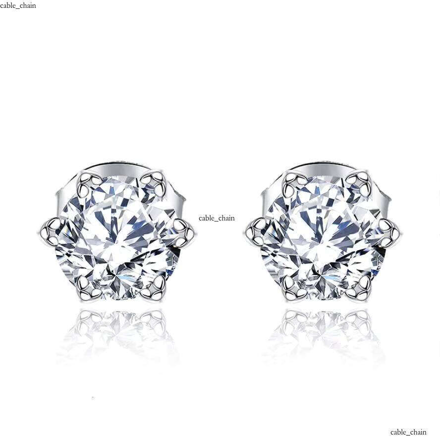 VVS Moissanite 925 Sterling Silver Rhodium Plated Six-Claw Fine Jewelry Silicon Stone Stud Earrings with GRA Certificate