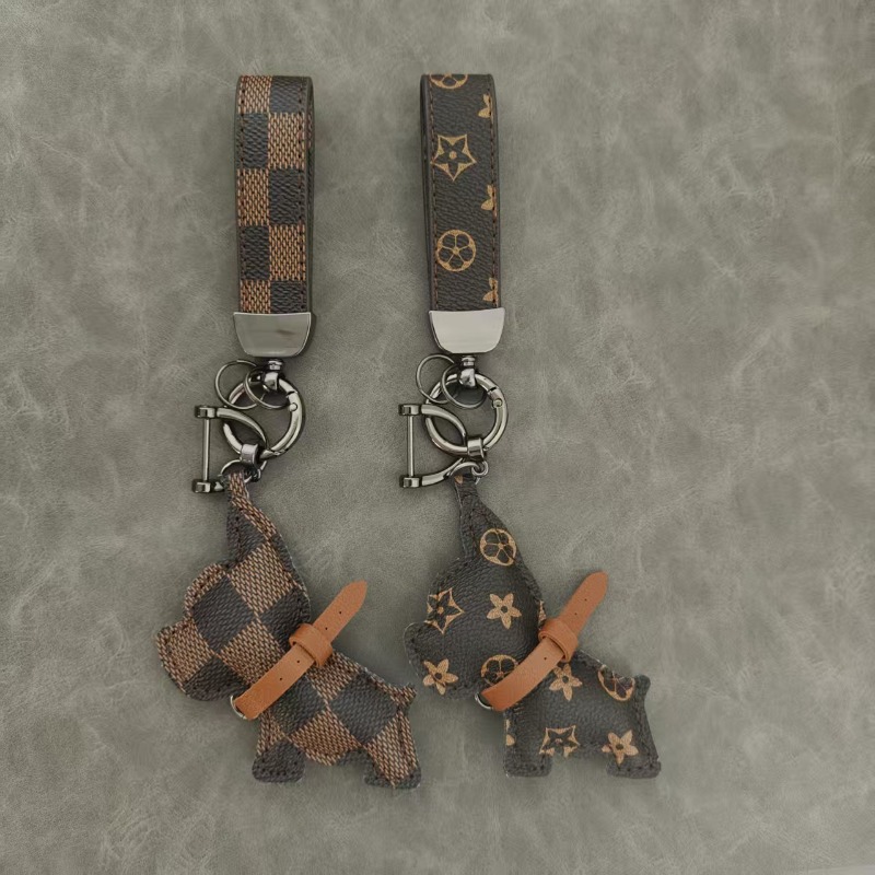 French Bulldog Pendant Keychain PU Leather Vintage Pattern Bag Charm Car Key Accessory Trendy Gift for Men and Women