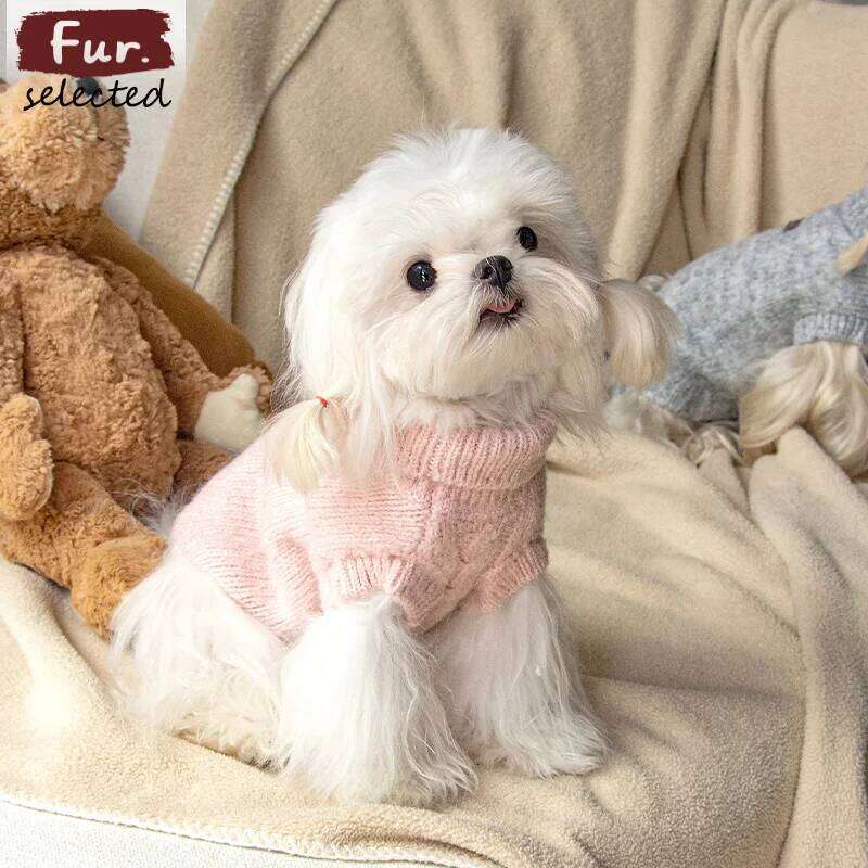Famous brand Autumn Winter Gray Pink Puppy Sweaters Clothing Retro Simple Knit High Neck Sleeveless Sweater For Small Medium Dog Pet Clothes pupakaIK
