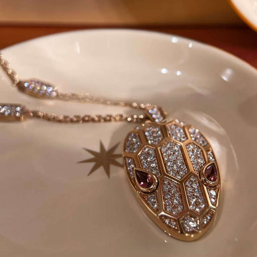 Snake Head Pendant Necklace Trendy Diamond-Studded Collar Chain Rose Gold and White Gold Plated Jewelry