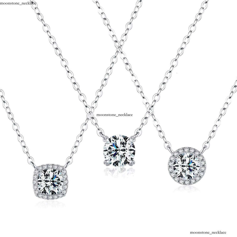 Fashion Boutique Jewelry 1 CT Carbonite Pendant S925 Sterling Silver Clavicle Chain Geometric Women's Necklace