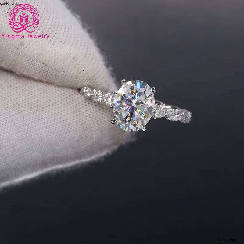 Premium Jewelry Ultra White D VVS Two CT 7x 9mm Oval Cut Carbon Silicon Stone VVS Moissanite 14k Pure Gold Ring