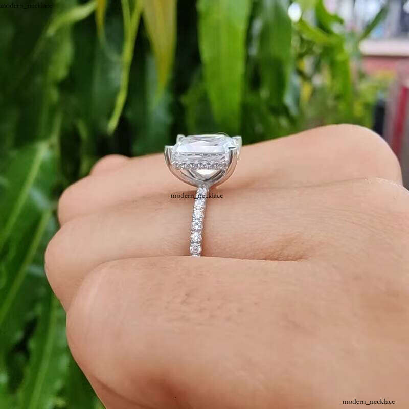 10k 14k 18k Real White Gold 6*8mm 2ct Radiant Cut Colorless Diaspore VVS Moissanite Engagement Female Ring Anniversary Gift