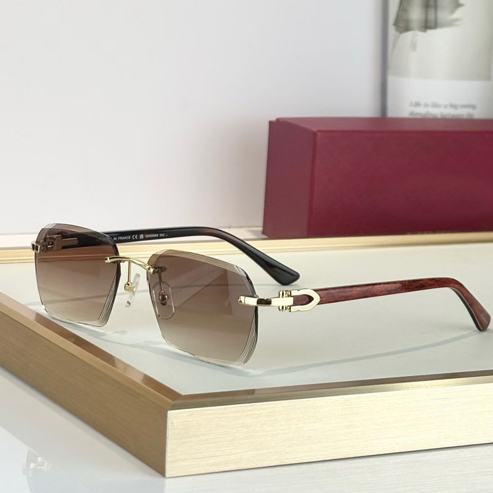 Cut Lens Rimless Sunglasses Gold/Brown Gradient UV Protection Eyewear Summer Designer Sunglasses