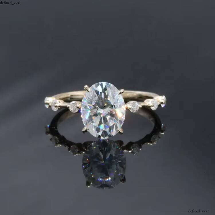 VVS Moissanite Free Shipping fashion Jewelry 7x 9mm 2ct Oval Shape Silicon Stone Engagement 14k Solid Gold Ring