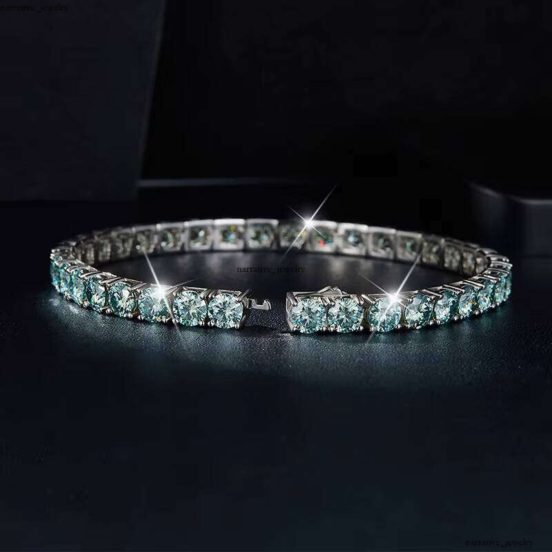 4mm Blue Classic Silver Women Tennis Chain VVS Moissanite Jewelry Bracelet