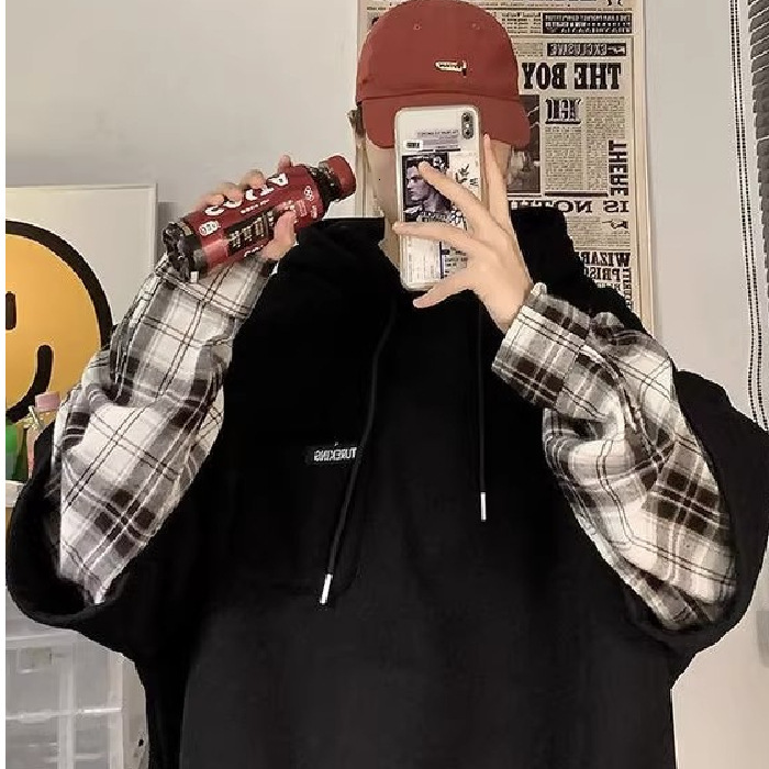 2026 New Designers' Fashion Luxury Brand Autumn Men's Checkered Hooded Outdoor Sport Shirt Hong Kong Trendy Style Hip Hop Style Double-piece