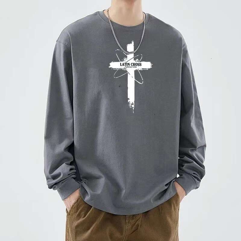 Men's Long-sleeve Crew Neck T-shirt Thin Loose Solid Color Versatile Round-neck Top For Spring And Autumn Comfortable Soft Casual