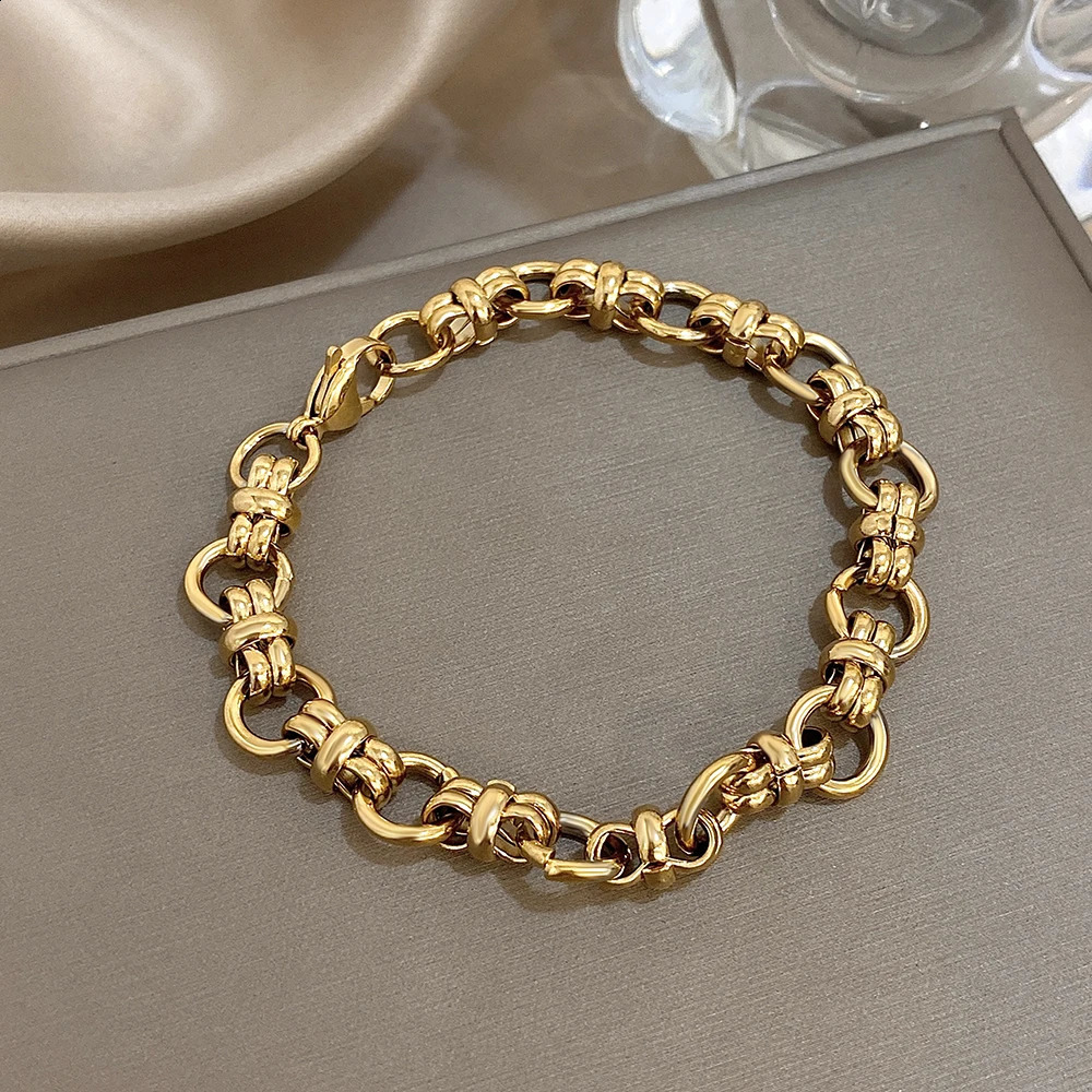Punk Womens Bracelets Stainless Steel Chunky Link Chain Thick Bracelets for Women Men Hip Hop Style Knot Chain Wrist Jewelry 260204