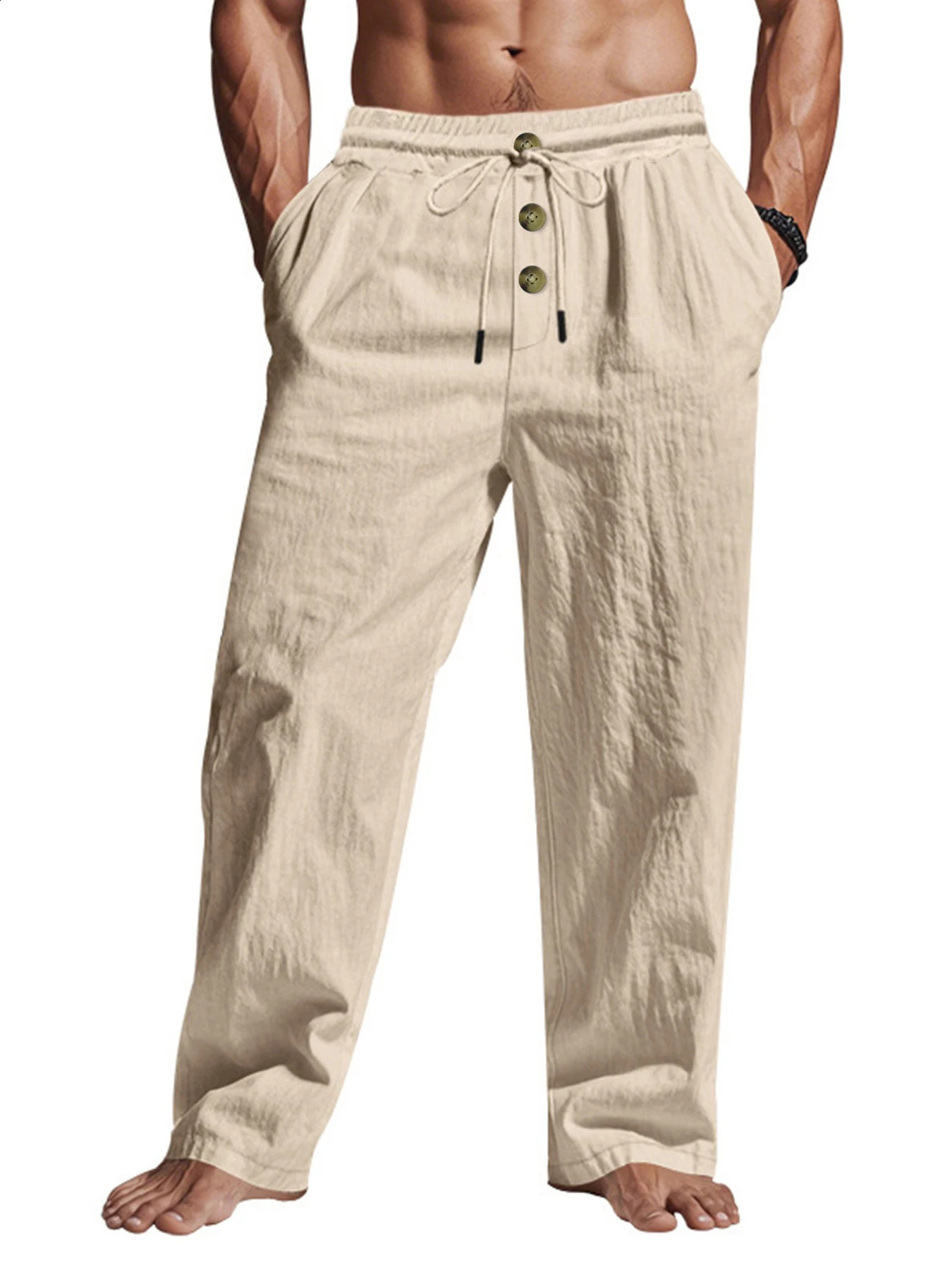 Mens Casual Trousers SpringSummer Man Large Size white Straight trousers Solid Beach black Fitness Pants S-XXXL 260311