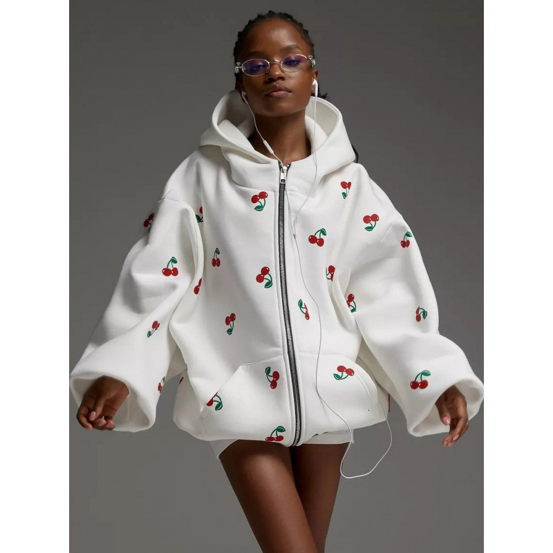 2026 New Design Luxury Brand - Stylish Urban Style Fashion Brand For Women - Loose And Multi-functional Outdoor Sports Pullover With Cherry Pattern