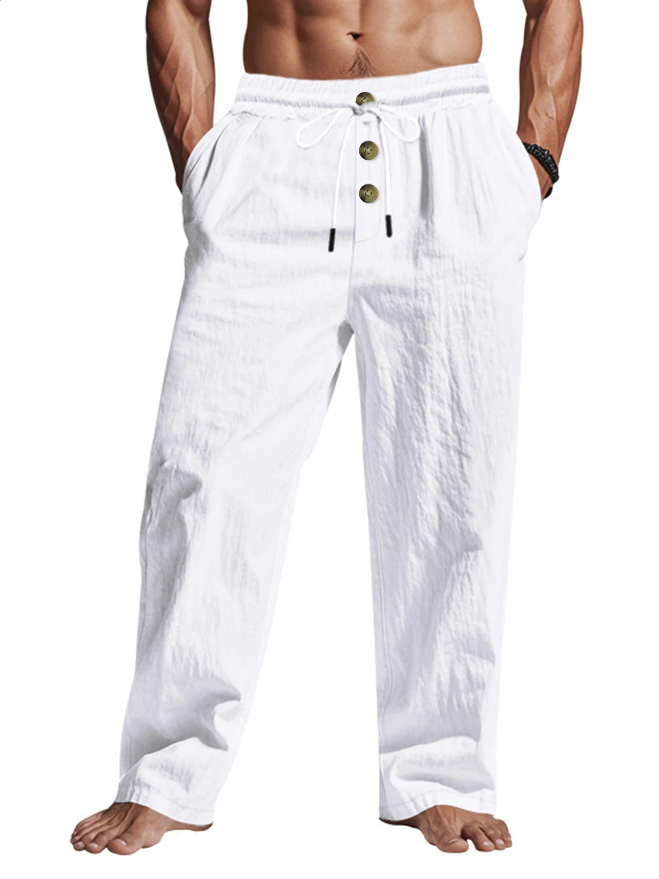 Mens Casual Trousers SpringSummer Man Large Size white Straight trousers Solid Beach black Fitness Pants S-XXXL 260311