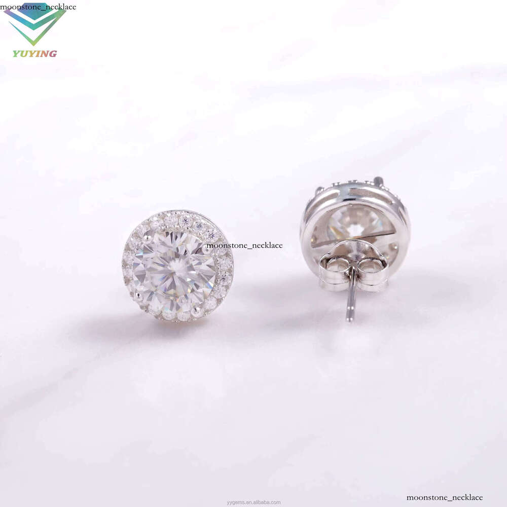 VVS Moissanite with 18k Gold Plated Round VVS Moissanite 4prongs 925 Silver Earrings for Fine Jewelry