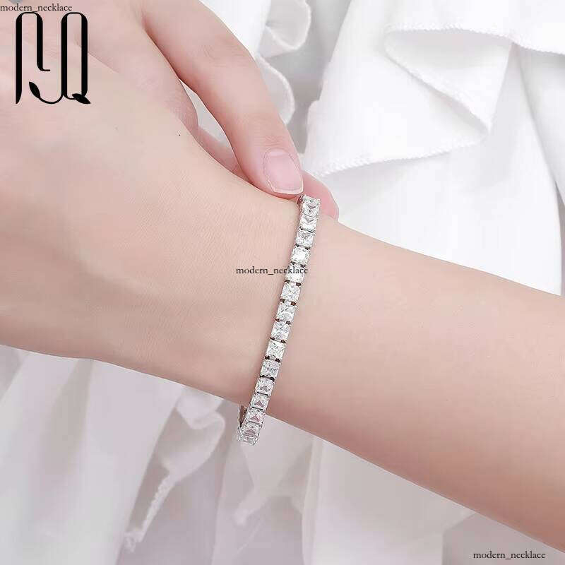 PYQ Unisex Hip-Hop Iced Out Boutique Jewelry Princess Cut 4*4mm Lab VVS Moissanite S925 Silver Vvs Moissanite Tennis Chain Bracelet
