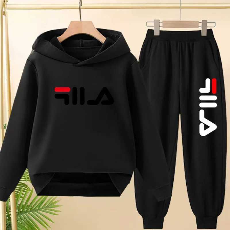 3-12 Age Boy Girl Children 2 Piece Set Leisure Letter Print Outerwear HoodieTrousers Pullover Hooded Autumn Winter SportswearT260212