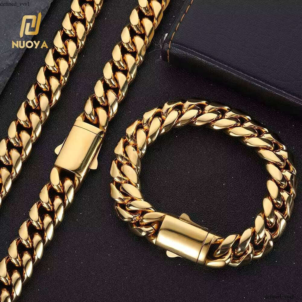 VVS Moissanite Nuoya 12MM 18K Wholesale Hip Hop Chain Jewelry PVD Plated Gold Cuban Bracelet for Men